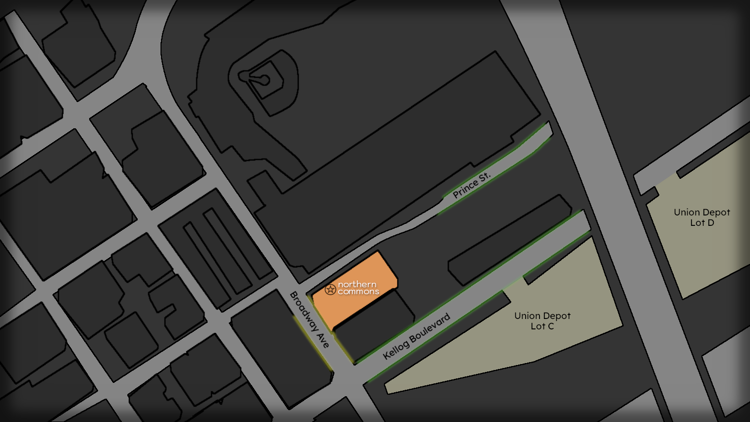 Map showing key parking areas for NoCo